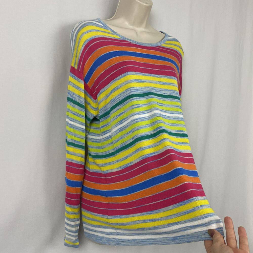 Soft Surroundings Sweater Womens Petite Large Rainbow Stripe Boat Neck Knit - Picture 3 of 10